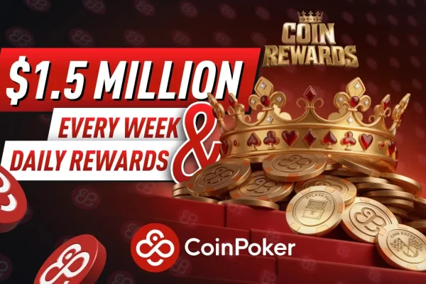 CoinPoker CoinRewards: $1.5 миллиона каждую неделю + 15% ежедневный рейкбек