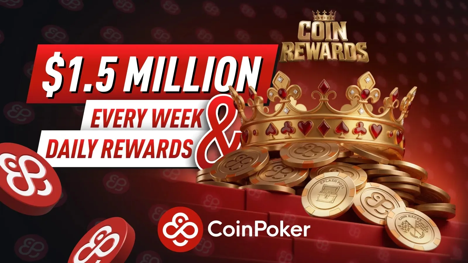 CoinPoker CoinRewards: $1.5 миллиона каждую неделю + 15% ежедневный рейкбек