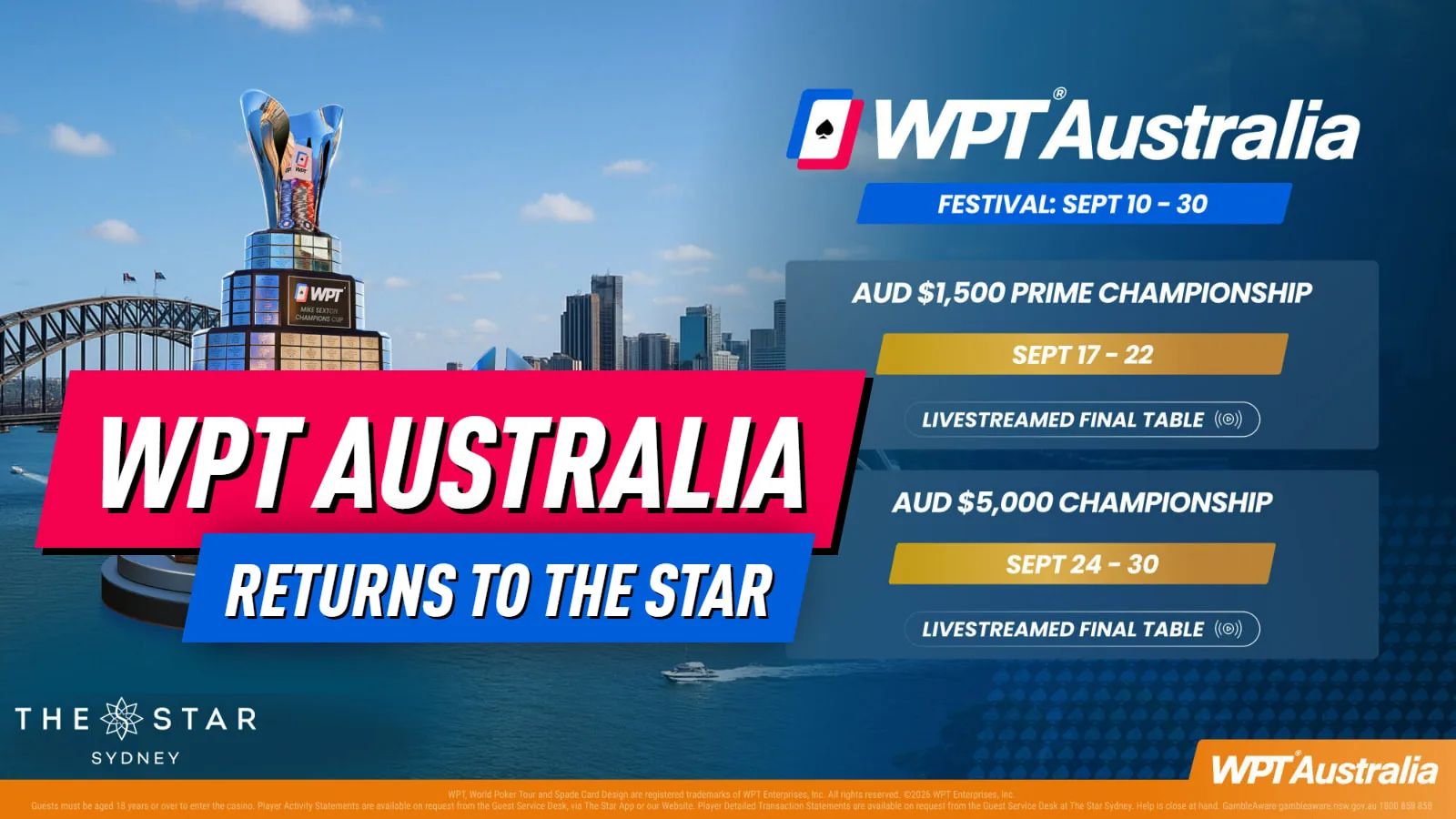 WPT Australia возвращается в Сидней с двойным чемпионатом в этом сентябре